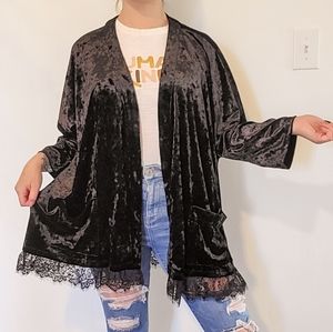 Black Velvet Lace Trimmed Kimona